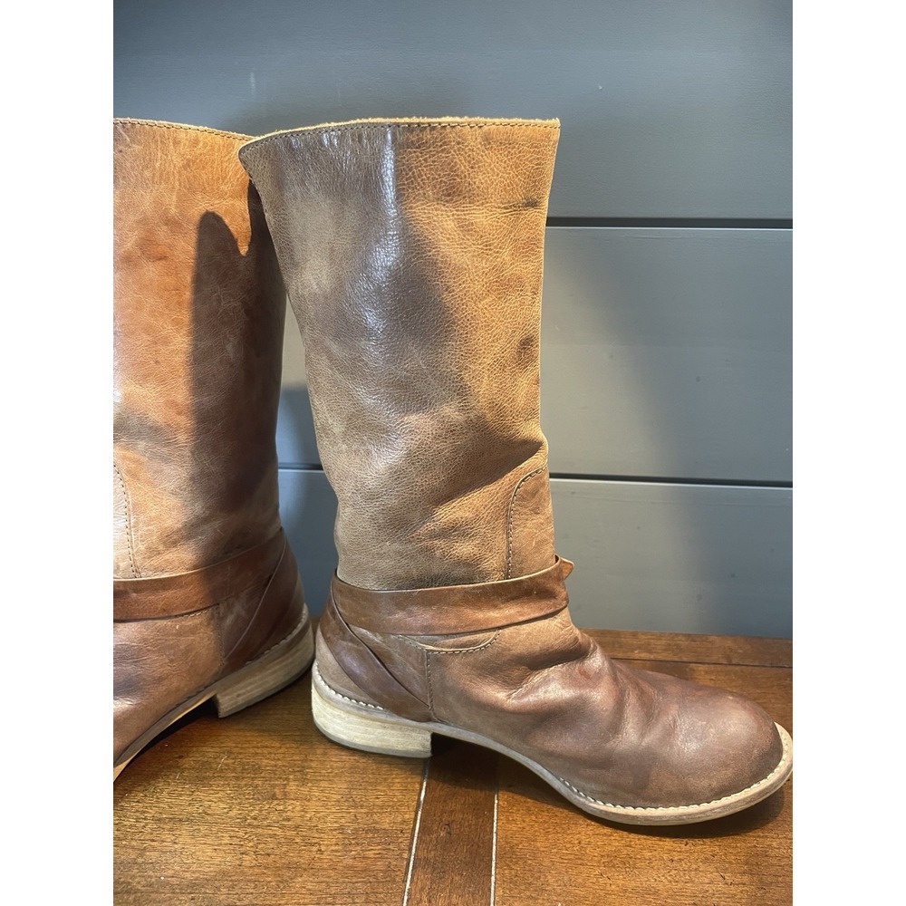 Miss Albright Mid Calf Leather Side Strap Bow Light Brown/Tan Womens 6.5 Boots - Picture 5 of 8